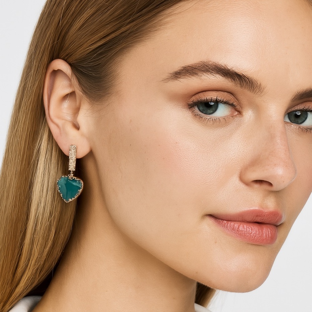 New Heart Crystal Dangle Earring: Glistening Light Emerald with Gold-Dipped